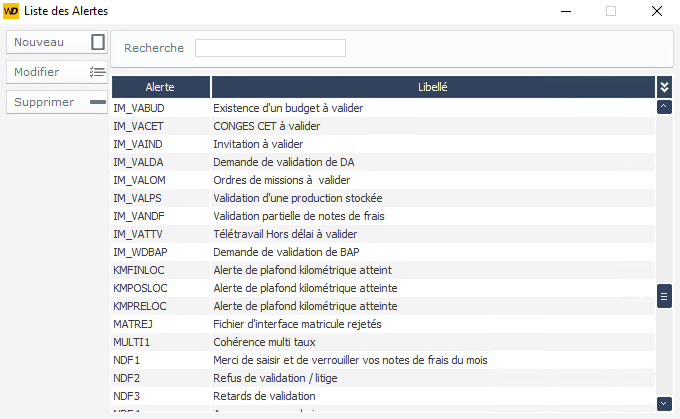 Module d'alertes dans le logiciel ERP HexaOpale
