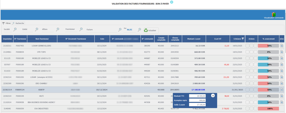 Validation des factures fournisseurs dans l'ERP HexaOpale