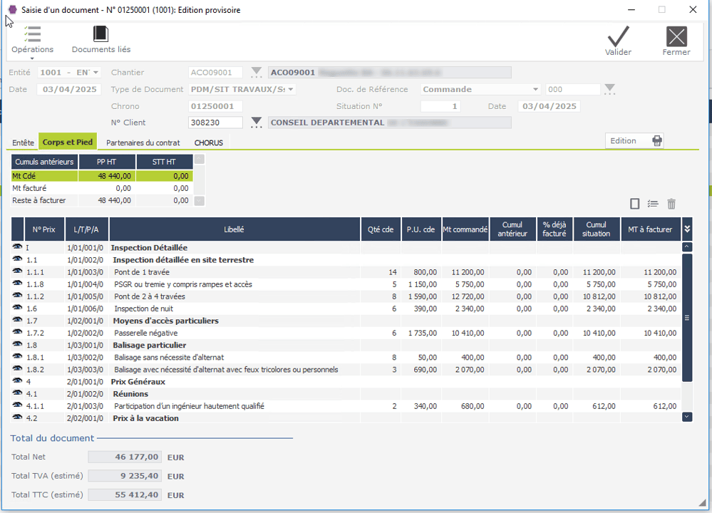 Une édition de facture dans le logiciel ERP HexaOpale