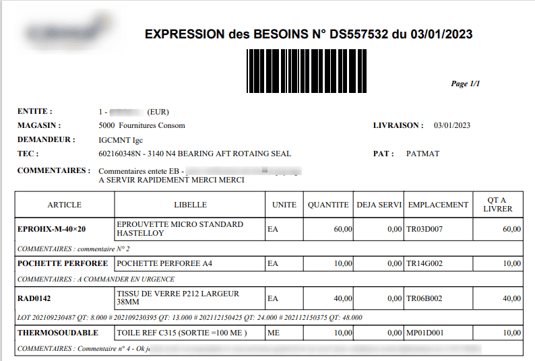 Expression de besoin dans le logiciel ERP HexaOpale