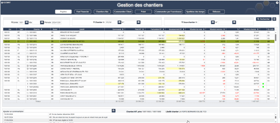 Pupitre de pilotage des chantiers dans l'ERP HexaOpale Pupitre de pilotage des chantiers dans l'ERP HexaOpale