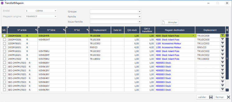 Mouvement de transfert de stock dans l'ERP HexaOpale