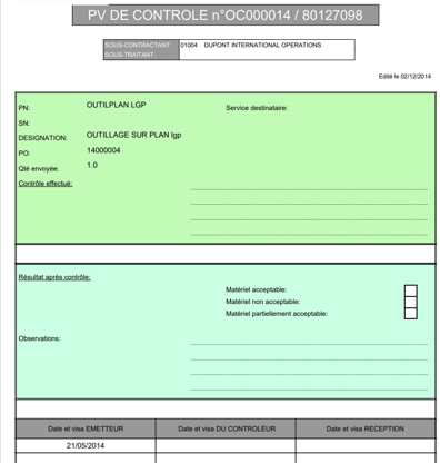 Un Pv de contrôle qualité