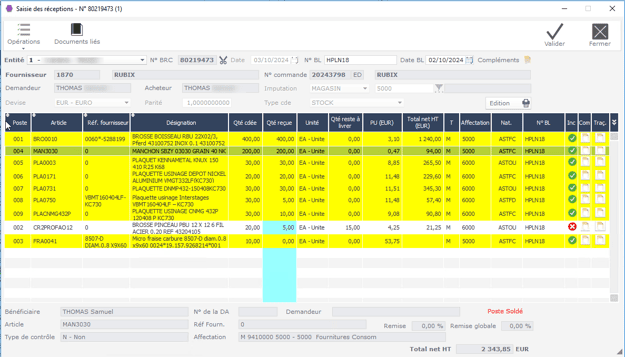 Réception fournisseur dans le l'ERP HexaOpale